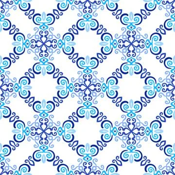White Blue Background Flourish Pattern Stock Illustration