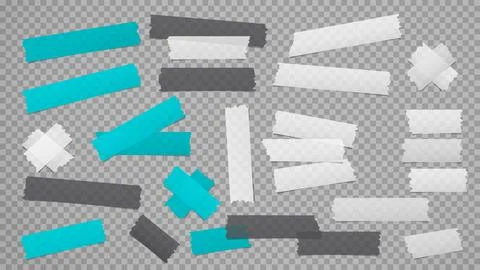 White, blue, black different size adhesive, sticky, masking, duct tape, paper Stock Illustration