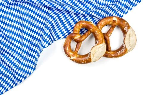 White blue diamond pattern with two pretzels on a white background 스톡 사진