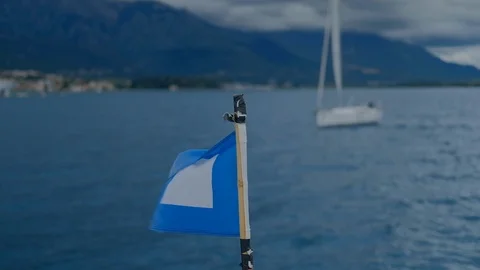 White-blue flag develops in the wind against the background 動画素材 109419880