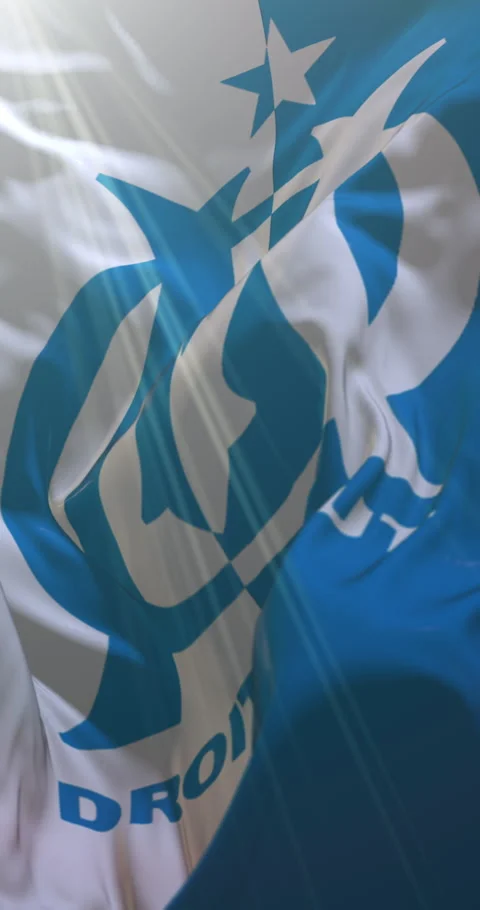 White blue flag of Olympique de Marseille F.C., loop. 4K Vertical. 11/04/2025 Stock Footage 308074286