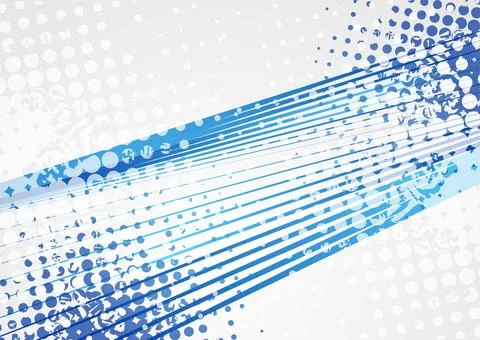 White blue geometric background with lines and halftones Stock Illustration