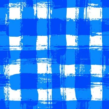 White Blue Gingham Pattern Grunge Brush Strokes Stock Illustration