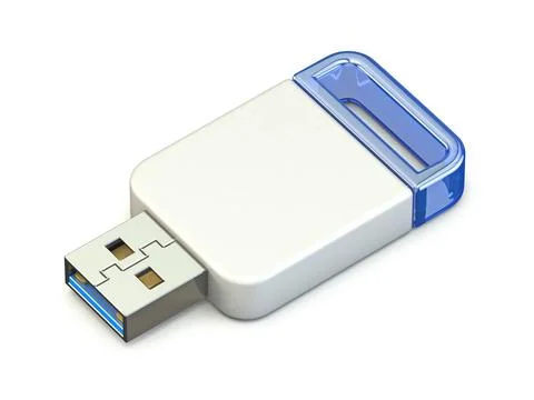 White blue USB memory stick 3D White blue USB memory stick 3D render illus... Stock Photos