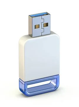White blue USB memory stick standing 3D White blue USB memory stick standi... Stock Photos