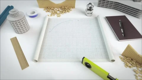 White Blueprint Scroll Opens on table Stock Footage 236626217