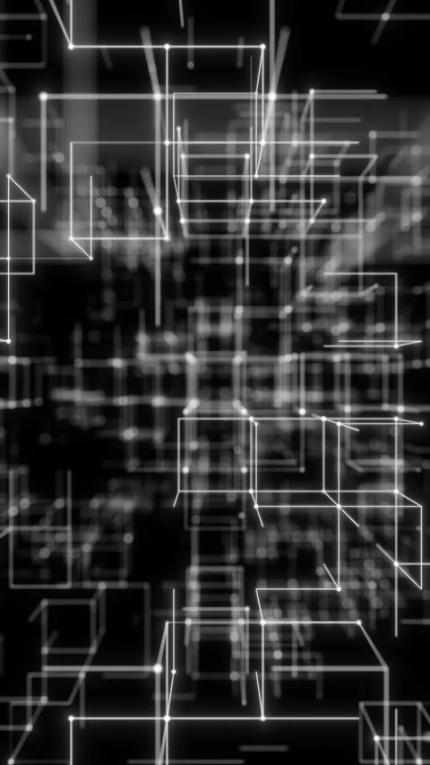 White Blurred Vertical Wireframe Cubes in Fast Digital Motion. Looped 3D Vídeo Stock 329224868