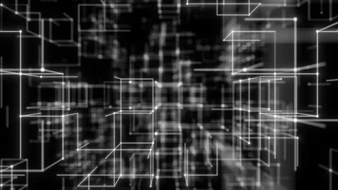 White Blurred Wireframe Cubes in Fast Digital Motion. Looped 3D rendering Stock Footage 325844157
