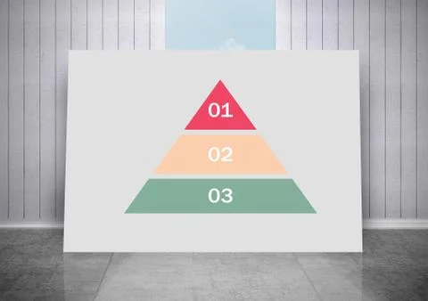White board with colorful triangular chart statistics Foto stock