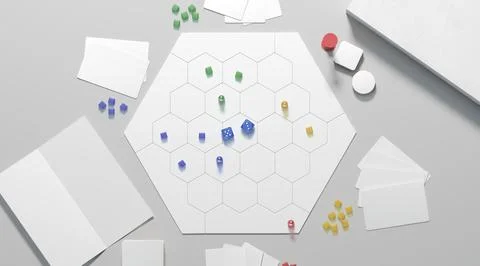 White board game field with chips, dice and cards mockup Stock Illustration