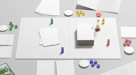 White board game field with chips, dice and cards mockup Stock Illustration
