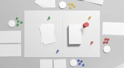 White board game field with chips, dice and cards mockup Stock Illustration