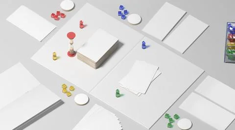 White board game field with chips, dice and cards mockup Stock Illustration