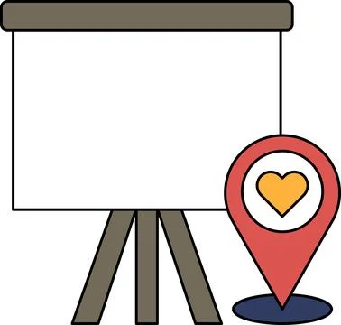A white board with a heart and a map of a location Stock Illustration