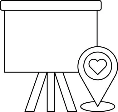 A white board with a heart and a map of a location Stock Illustration