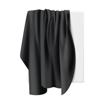 White board, sheet of paper hidden under black silk fabric with drapery Stock Illustration