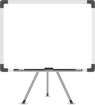 White Board vector with duster and marker isolated on white background. Stock Illustration