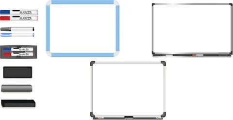 White Board vector with duster and marker isolated on white background. 스톡 일러스트
