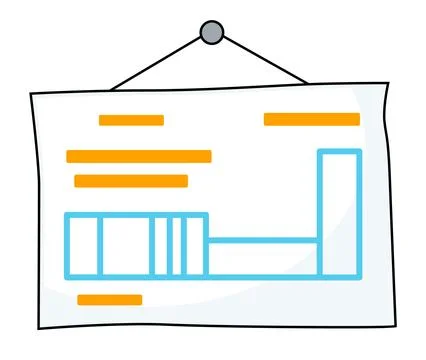 White board web icon, poster hanging at nail with presentation, graph elements Stock Illustration