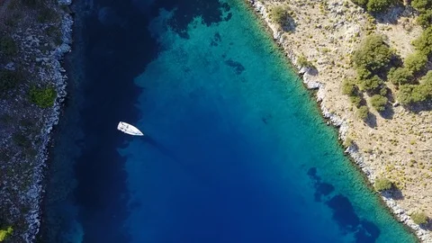 White boat in the bay Stock Footage 86803575