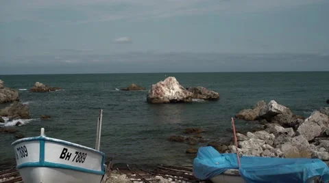 White Boat at Harbor 4K Stock Footage 66562745