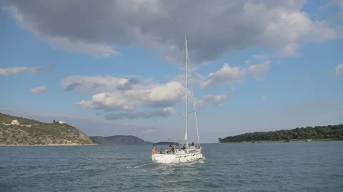 White boat sailing in lagoon Stock-Footage 74095396