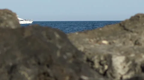 White Boat Seen of Cliffs Stock Footage 51018068