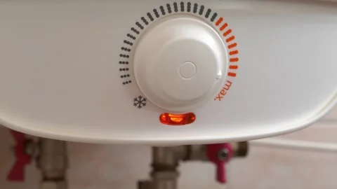 White boiler with temperature regulator of heating cold water Video stock 319905686