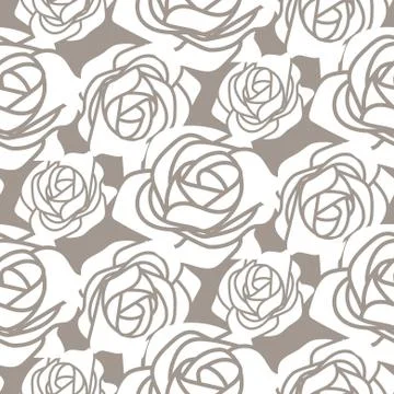 White bold roses stencil vector seamless pattern. Stock Illustration