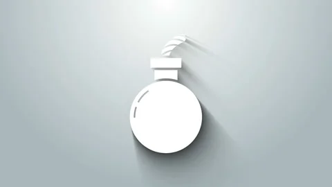 White Bomb ready to explode icon isolated on grey background. Happy Halloween Stock Footage 145669139