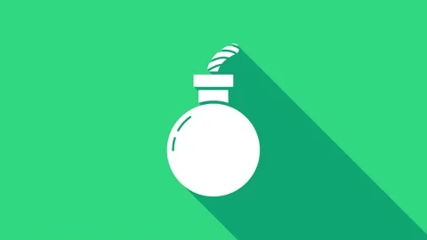 White Bomb ready to explode icon isolated on green background. Happy Halloween Stock Footage 146947391