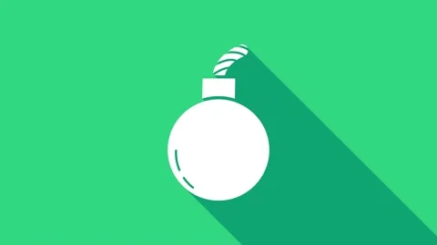White Bomb ready to explode icon isolated on green background. 4K Video motion Stock Footage 146948637