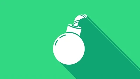 White Bomb ready to explode icon isolated on green background. Happy Halloween Stock Footage 146954649