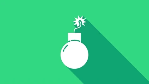White Bomb ready to explode icon isolated on green background. 4K Video motion Stock Footage 146980986