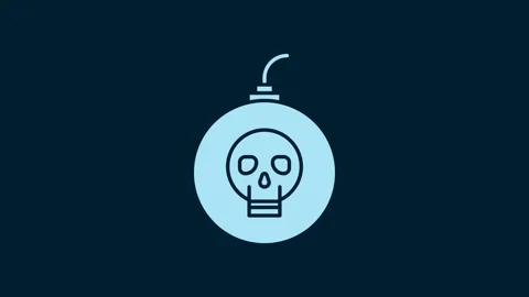 White Bomb ready to explode icon isolated on blue background. Happy Halloween Stock Footage 230045789