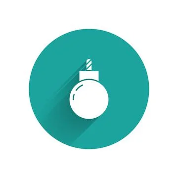 White Bomb ready to explode icon isolated with long shadow. Green circle button 스톡 일러스트