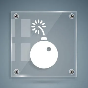 White Bomb ready to explode icon isolated on grey background. Square glass Stock Illustration