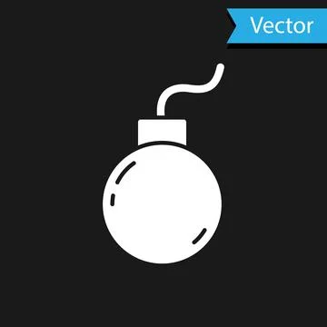 White Bomb ready to explode icon isolated on black background. Vector Illustrazione stock