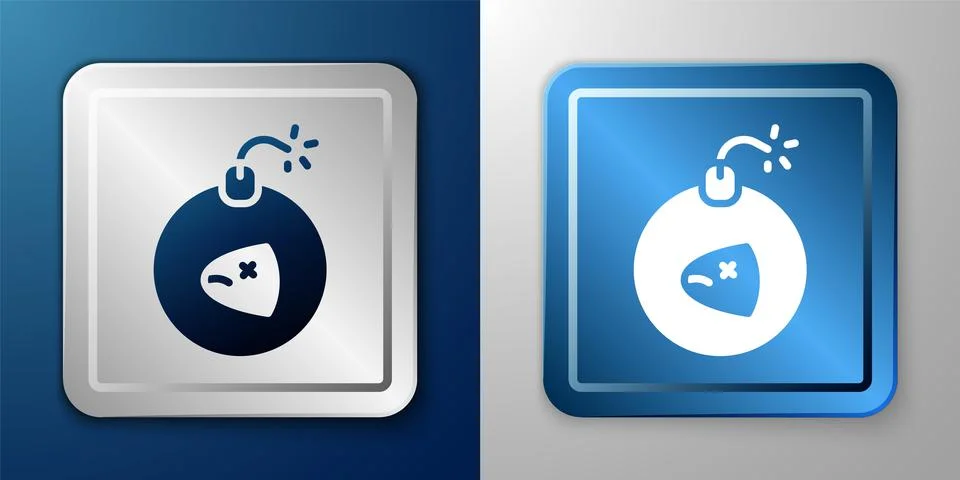 White Bomb ready to explode icon isolated on blue and grey background. Silver Stock Illustration