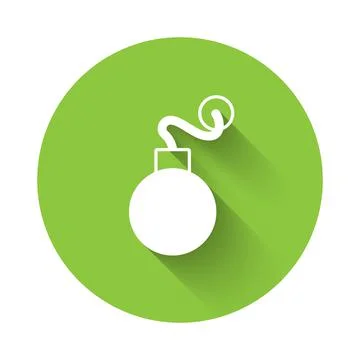 White Bomb ready to explode icon isolated with long shadow background. Green Stock Illustration