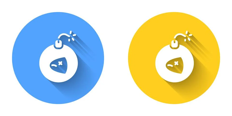 White Bomb ready to explode icon isolated with long shadow background. Circle Stock Illustration