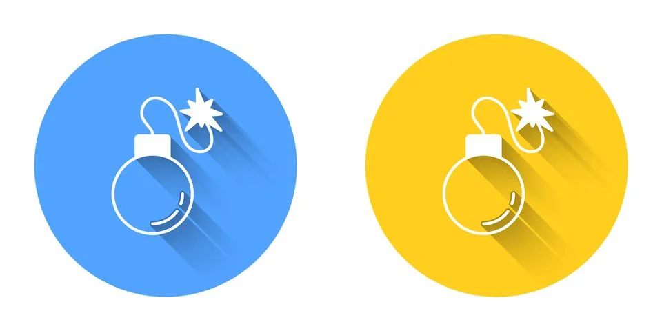 White Bomb ready to explode icon isolated with long shadow background. Circle Stock Illustration