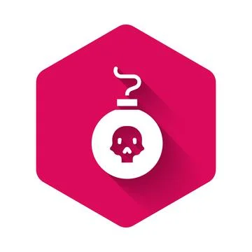 White Bomb ready to explode icon isolated with long shadow background. Pink Stock Illustration