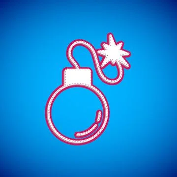 White Bomb ready to explode icon isolated on blue background. Vector 库存插图
