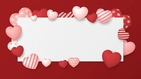 White bond paper rough texture on red background have many heart balloons v.. Stock Illustration