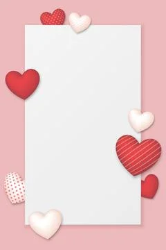 White bond paper vertical shape on pink background have red and white heart.. Stock Illustration