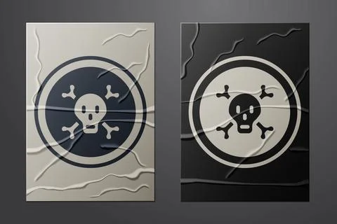 White Bones and skull as a sign of toxicity warning icon isolated on crumpl.. Stock Illustration