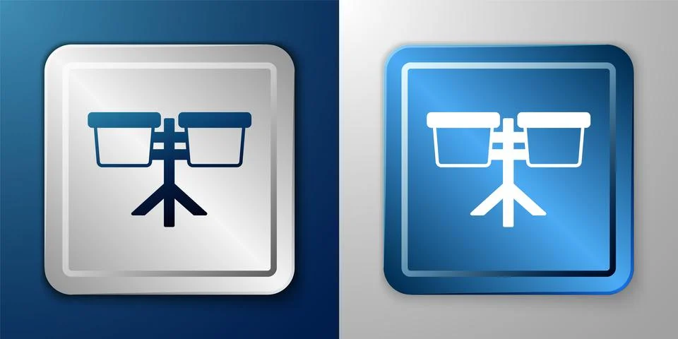 White Bongo drum icon isolated on blue and grey background. Musical instrument Illustrazione stock