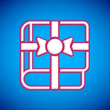 White Book as a gift icon isolated on blue background. Vector Stock Illustration