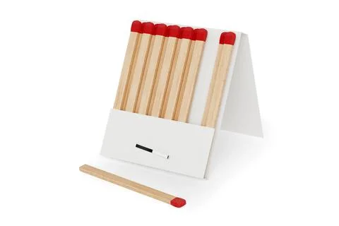 White Book Matchbox Mockup with Matches. 3d Rendering Stock Illustration